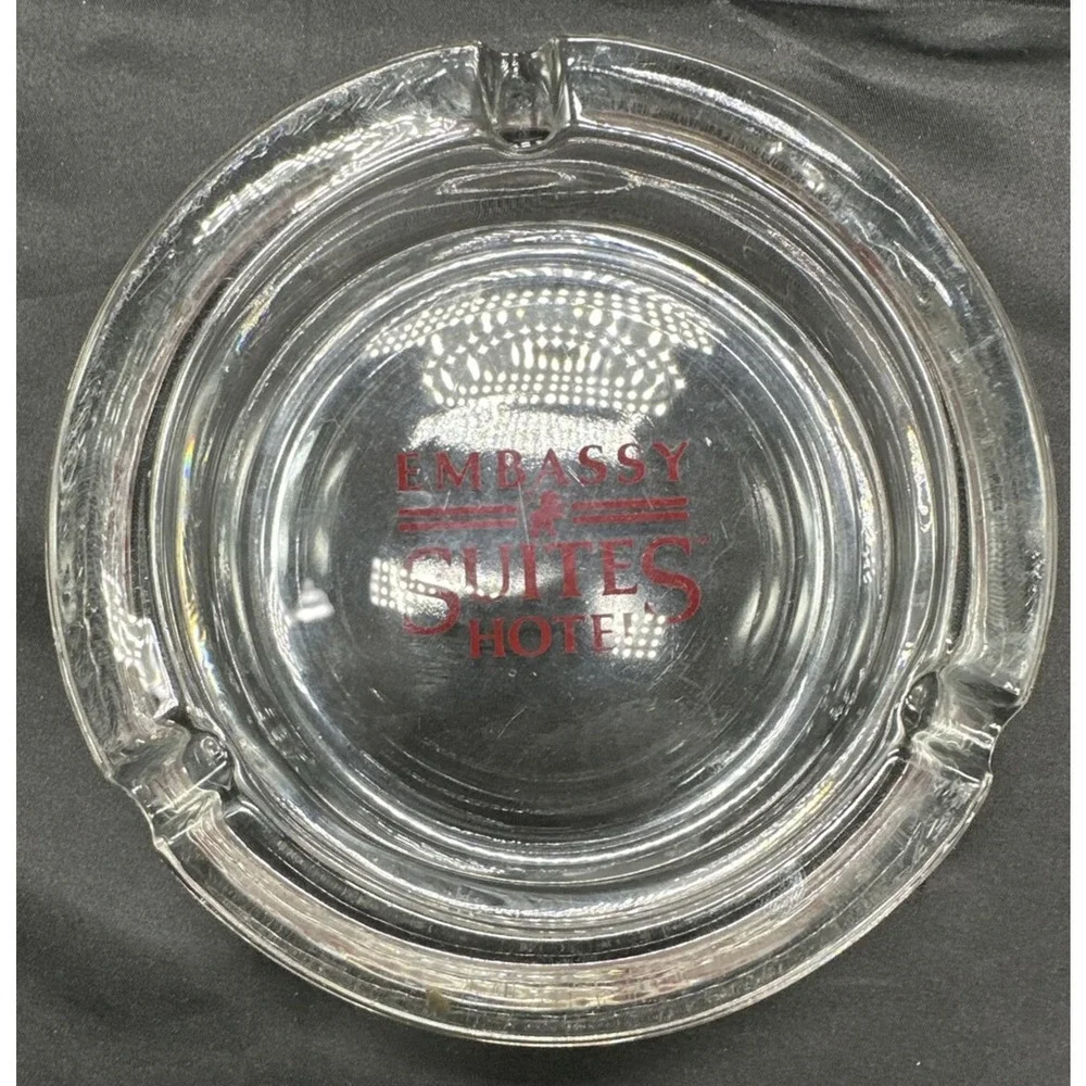 Vintage Embassy Suites Hotel Clear Glass Advertising Collectible Ashtray